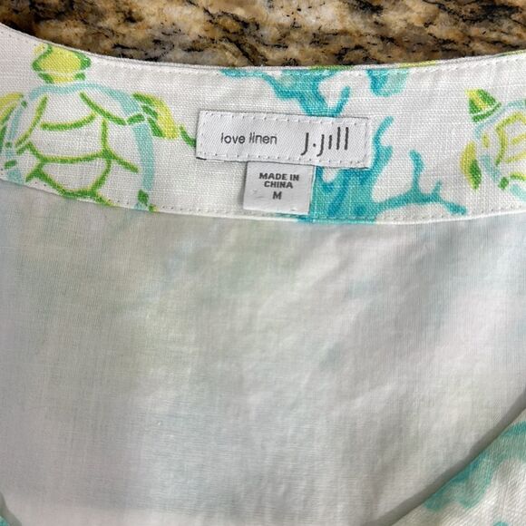 J. Jill Love Linen Ocean Coral Turtle Print Sleeveless V-neck Shift Dress Size M - Picture 4 of 9